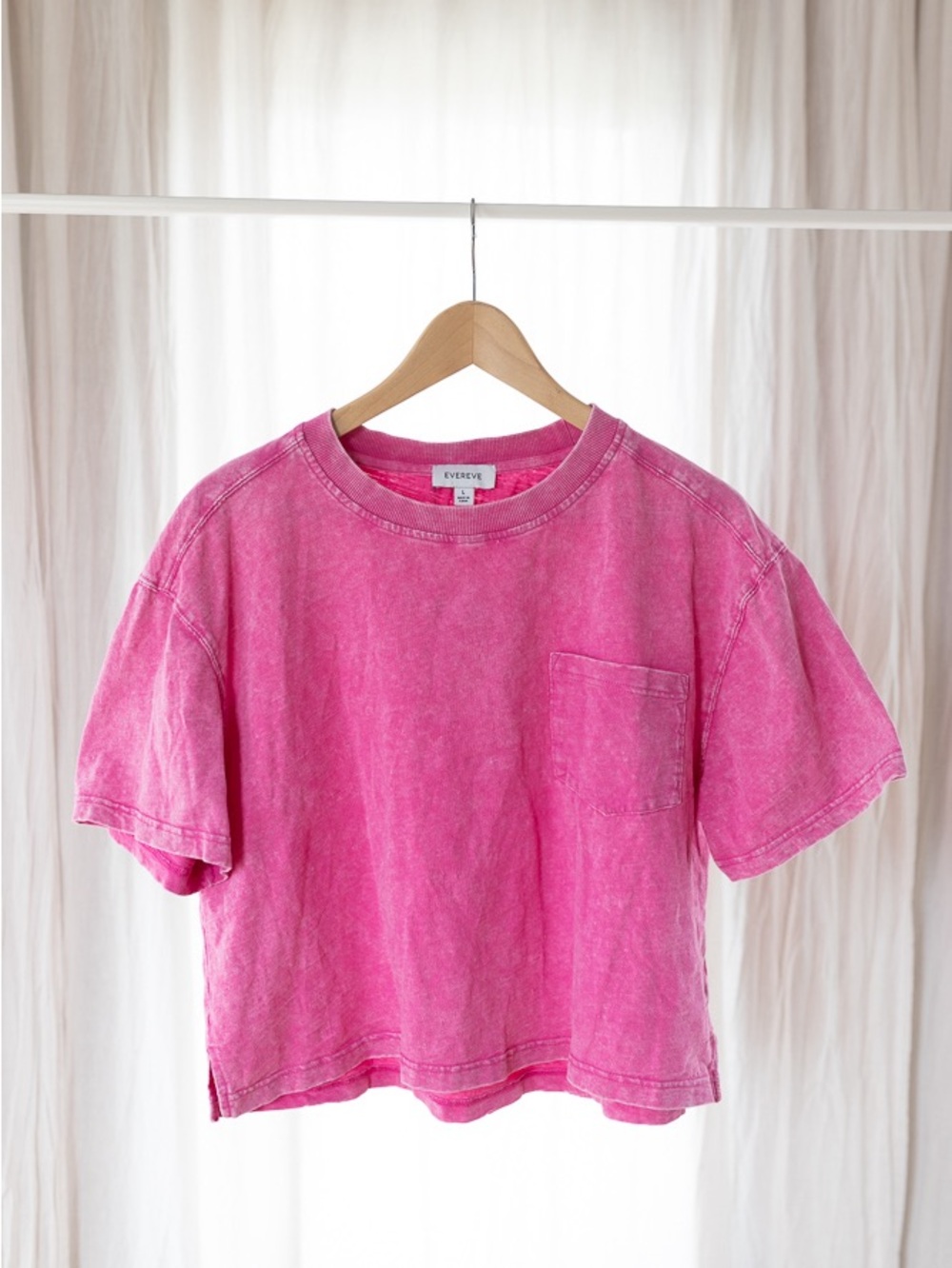 Evereve Hot Pink Mineral-Wash Cropped boxy Tee size L
